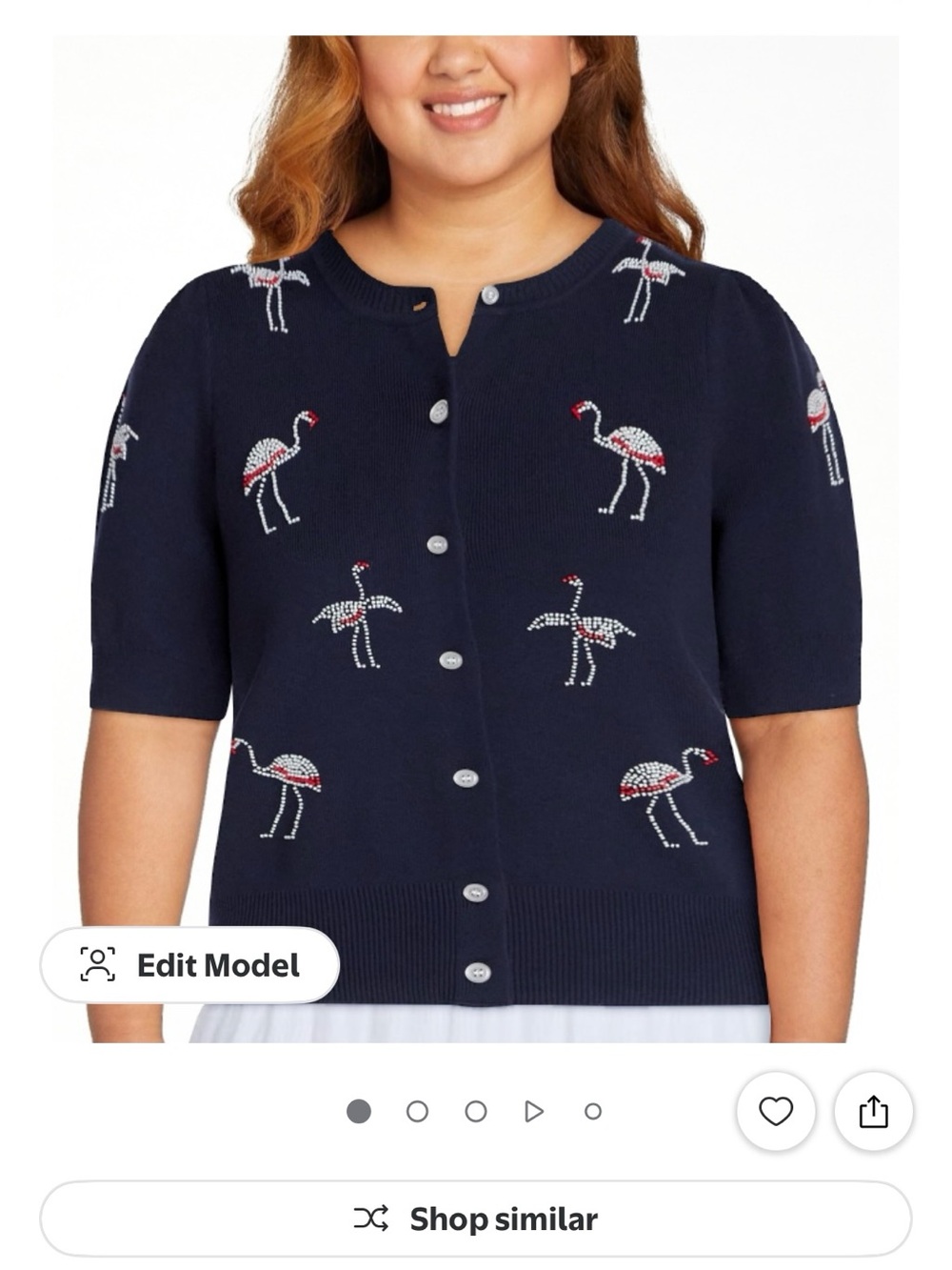 Navy Flamingo Embroidered Short-Sleeve Cardigan
